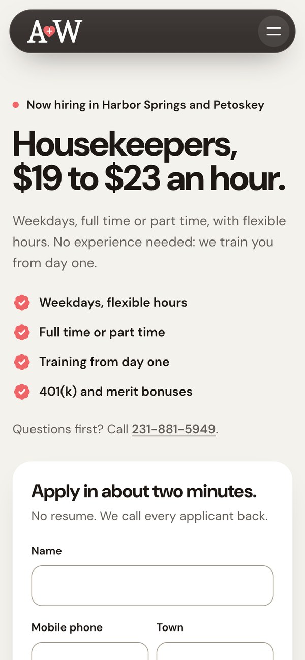 Careers page on a phone, with the application