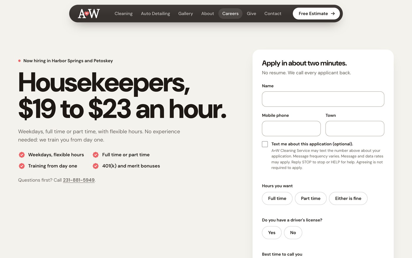 The careers page with the pay, the perks, and a two-minute application