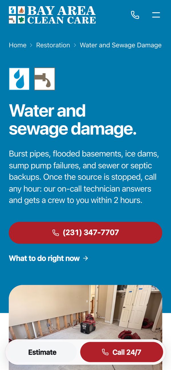 Water and sewage damage page on a phone