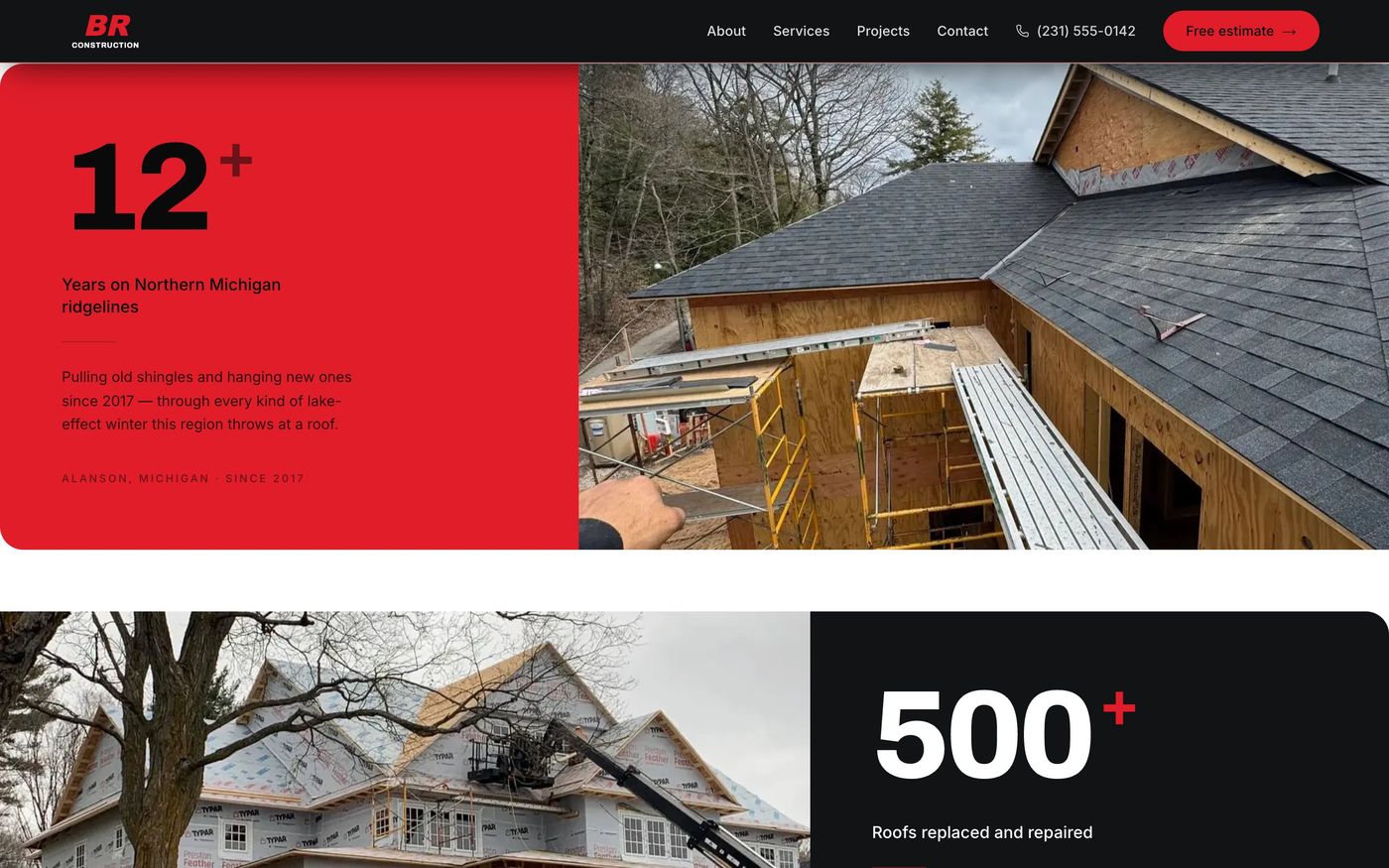 Red and black stat panels beside roof photos
