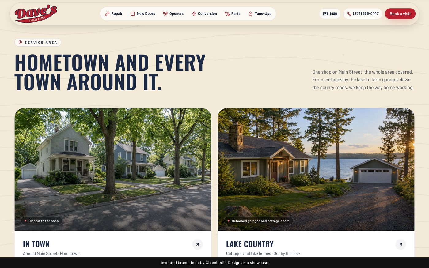 Area cards for In Town and Lake Country under the line: Hometown and every town around it