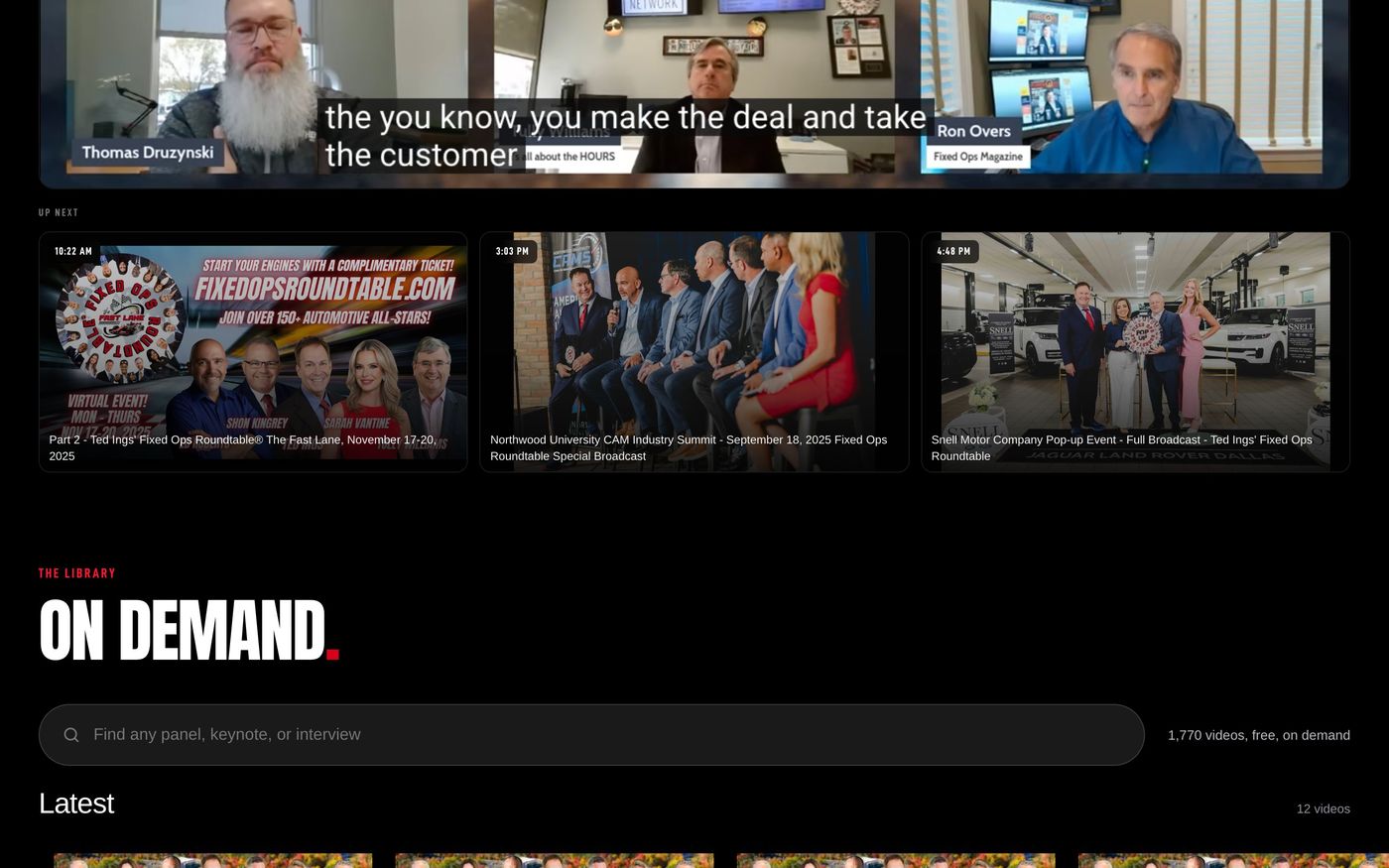 The On Demand library with search and rows of videos