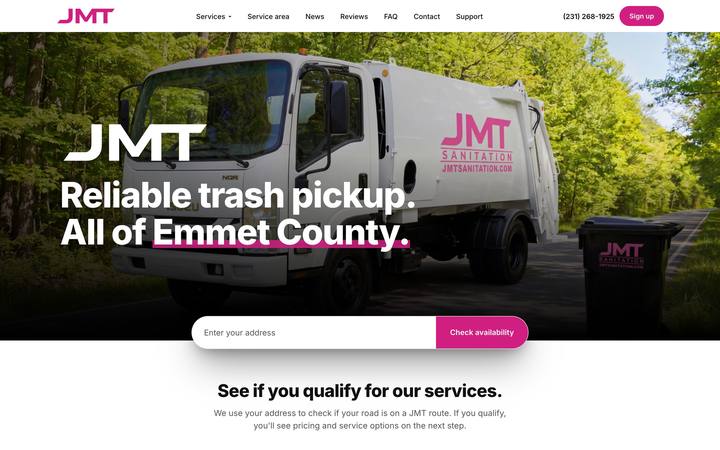 JMT Sanitation website home page