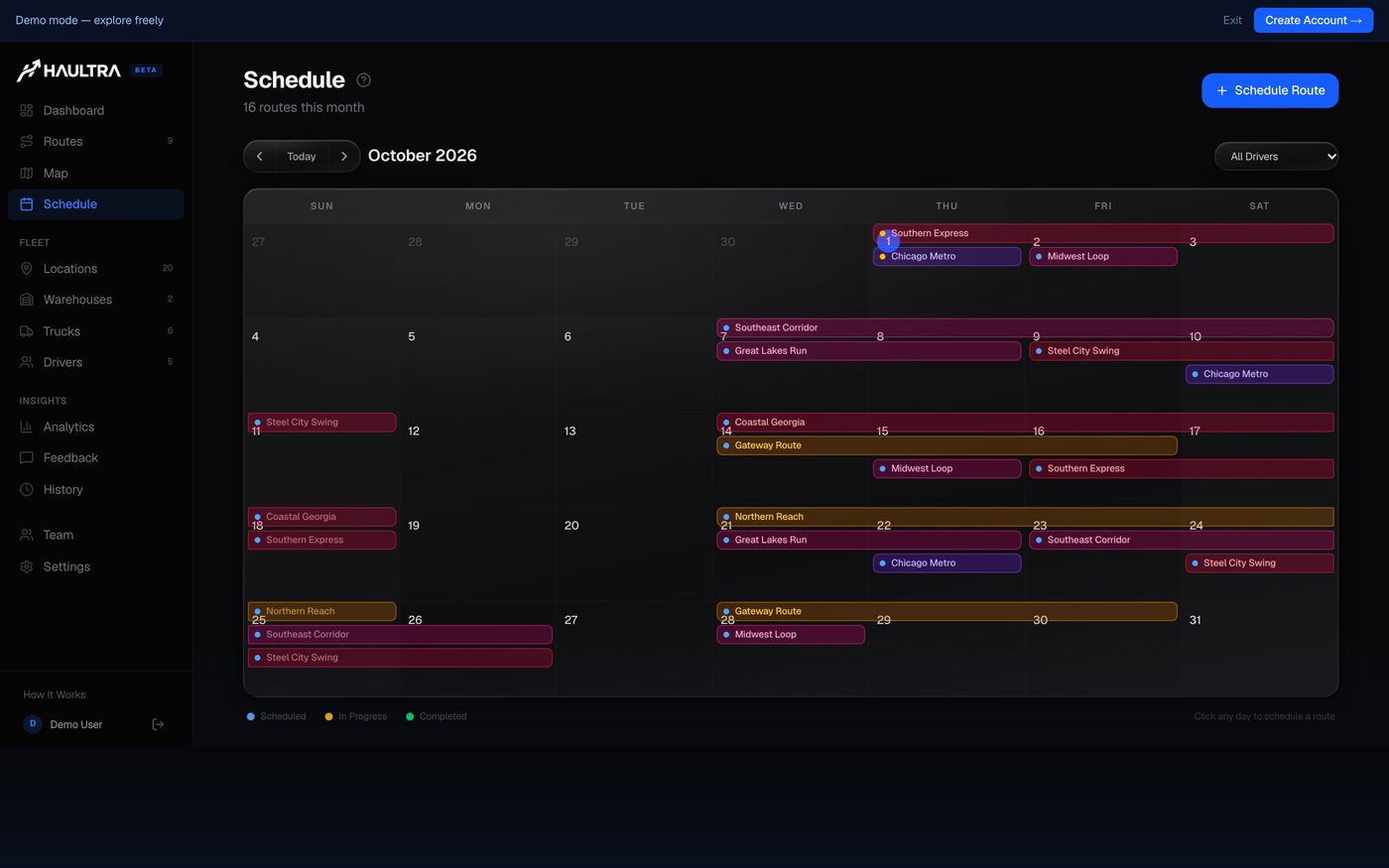 The monthly delivery schedule