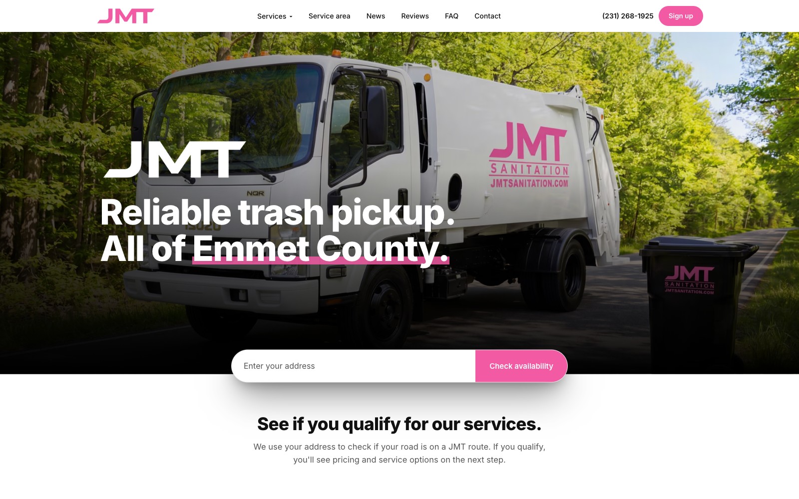 JMT Sanitation website, built by Chamberlin Studio
