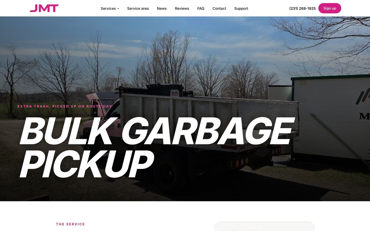 The bulk garbage pickup page