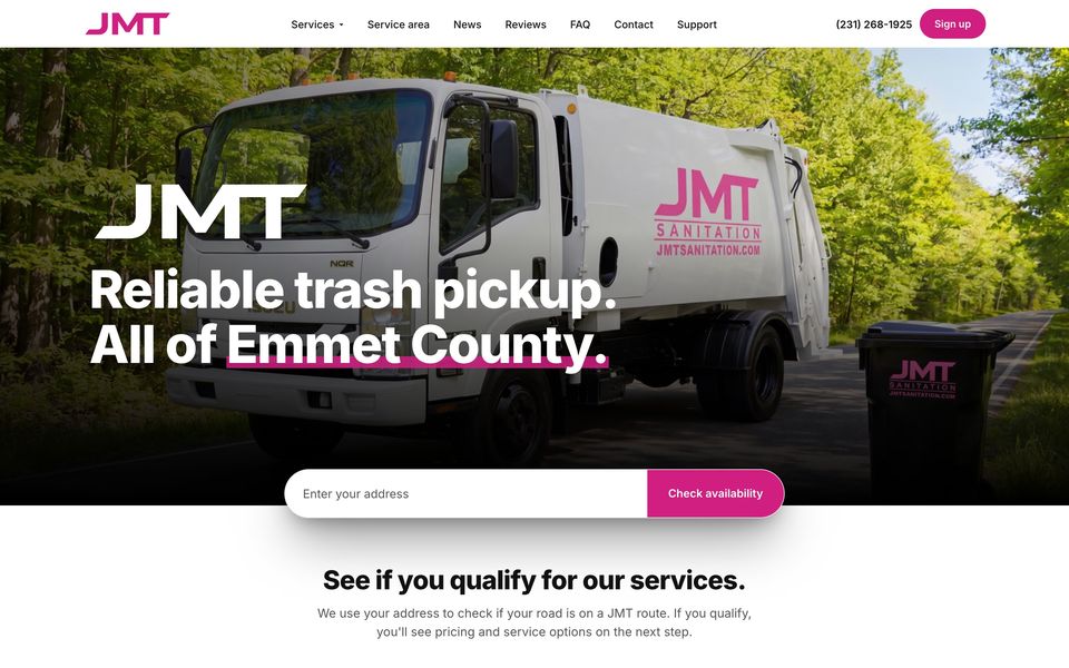 JMT Sanitation website home page