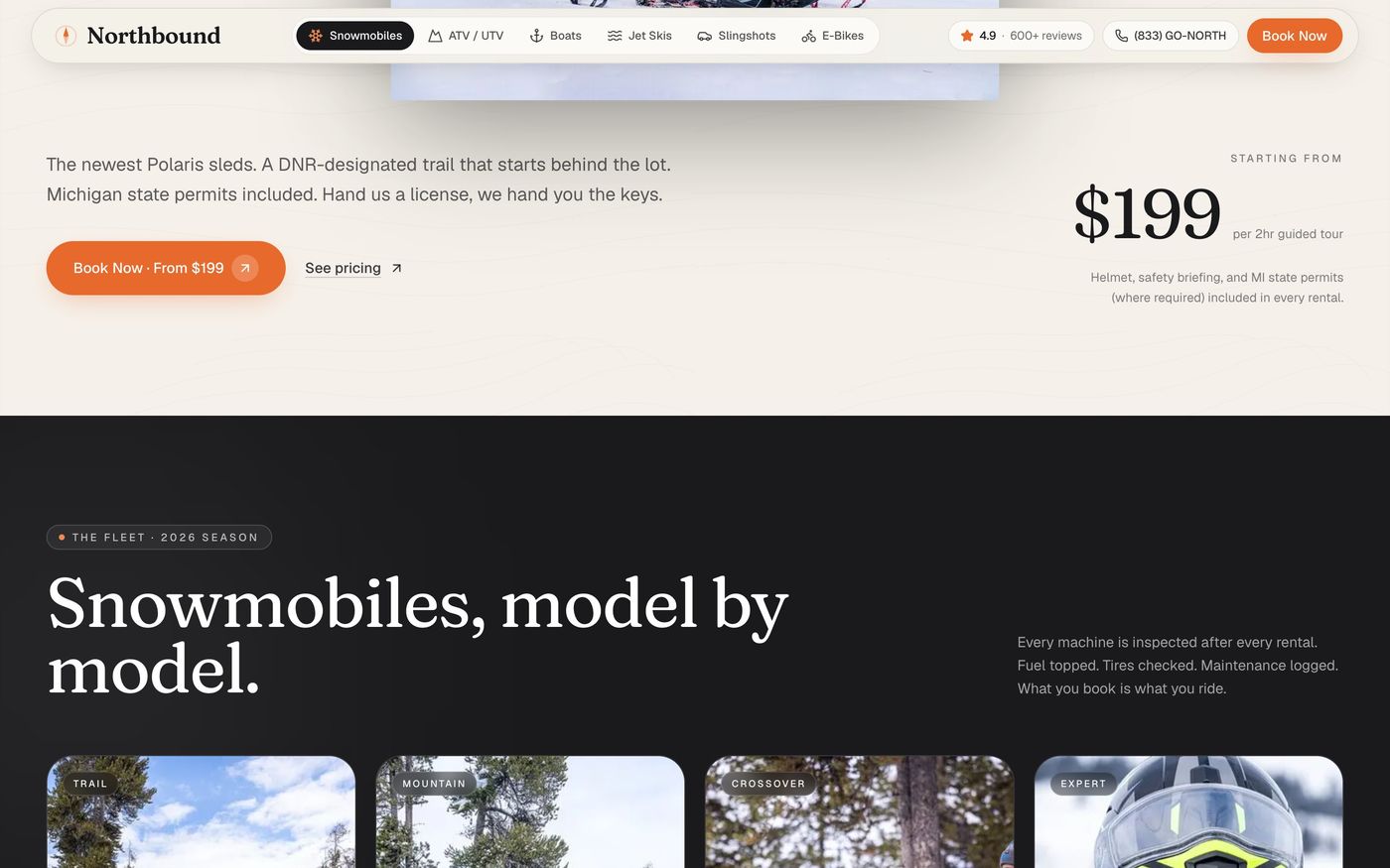 Snowmobile pricing above the fleet, model by model