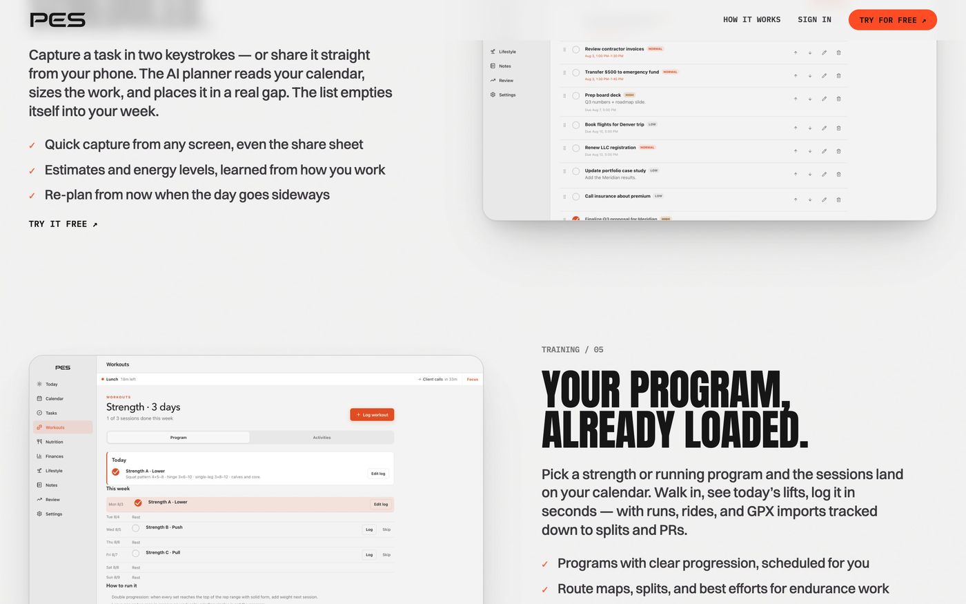 Quick capture and a loaded training program