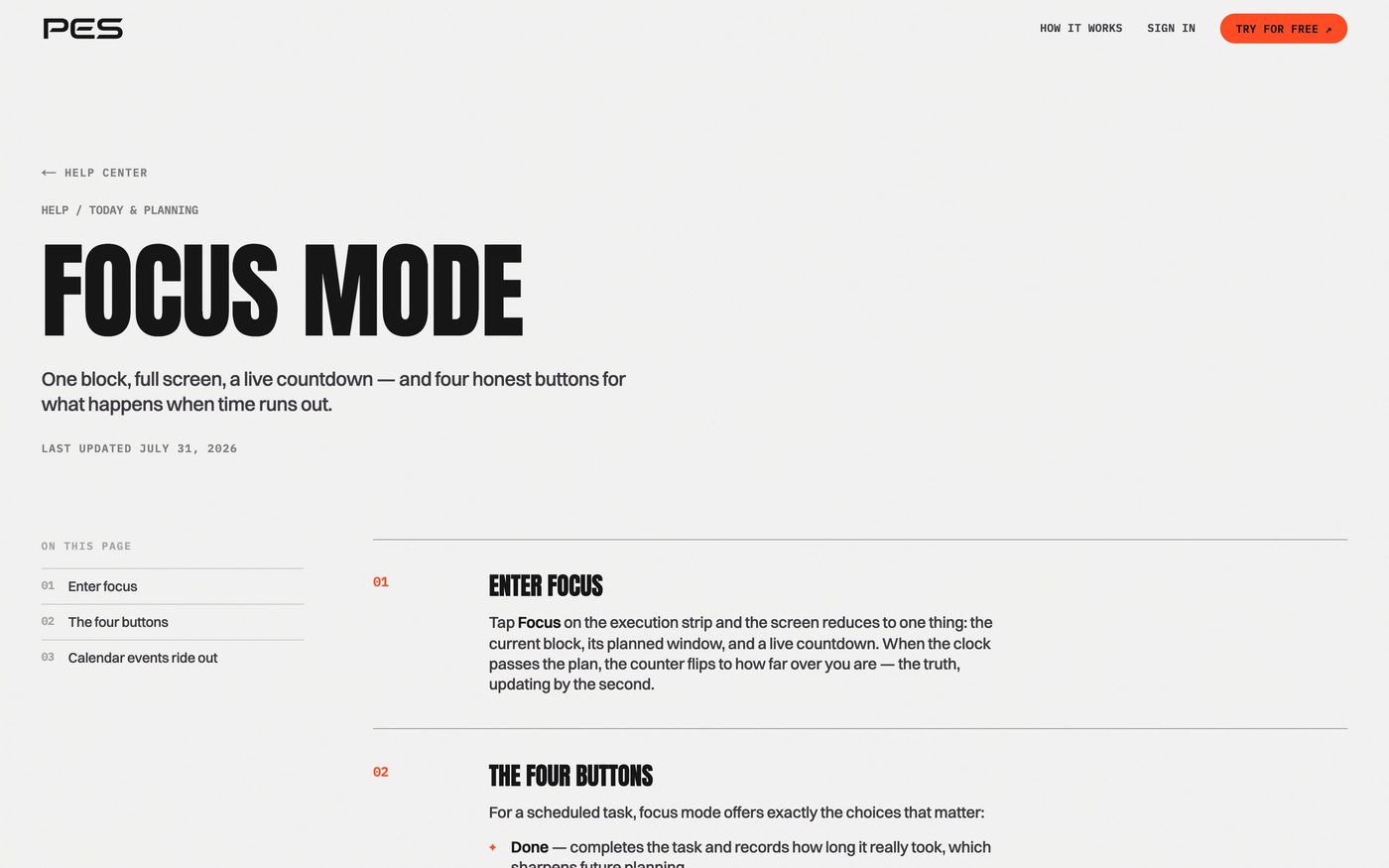 The focus mode help article