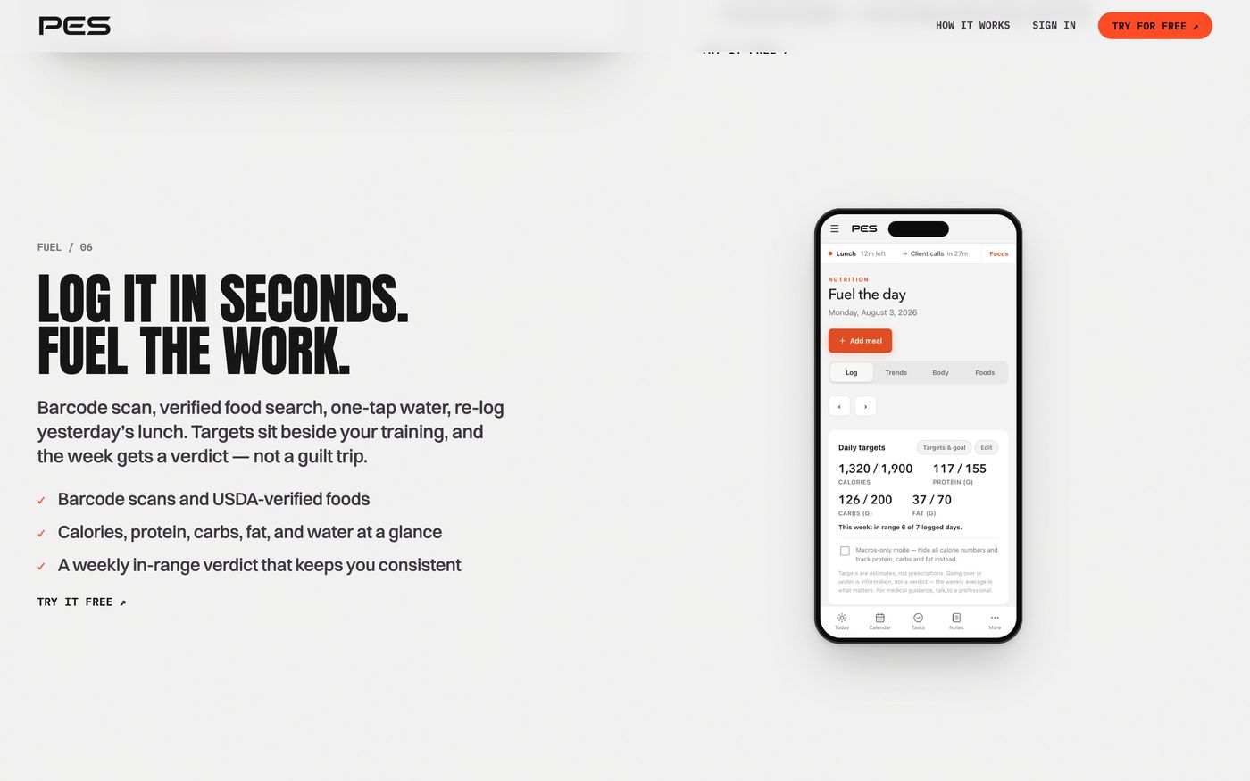 Nutrition logging on a phone