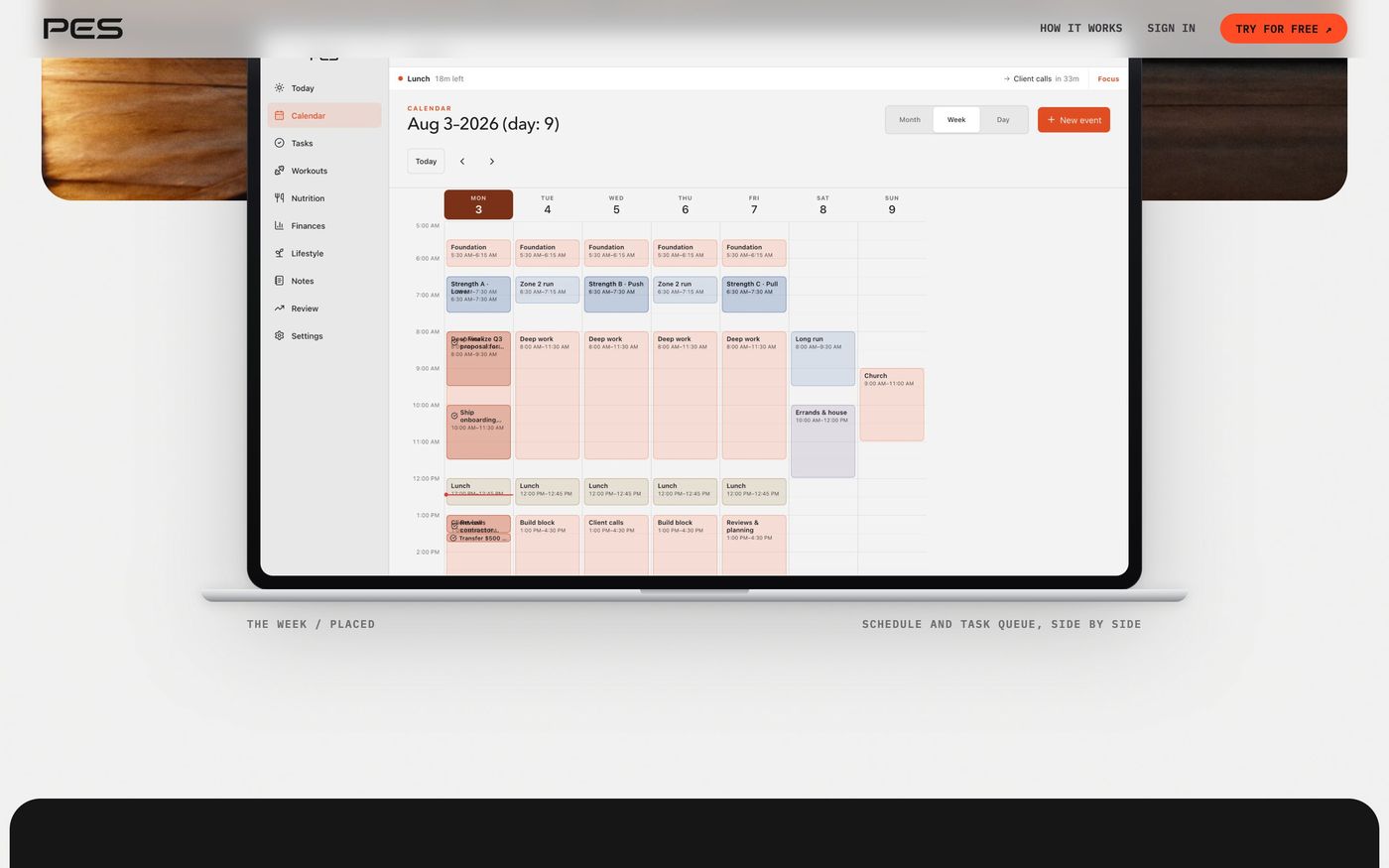 The week view with scheduled blocks on a laptop