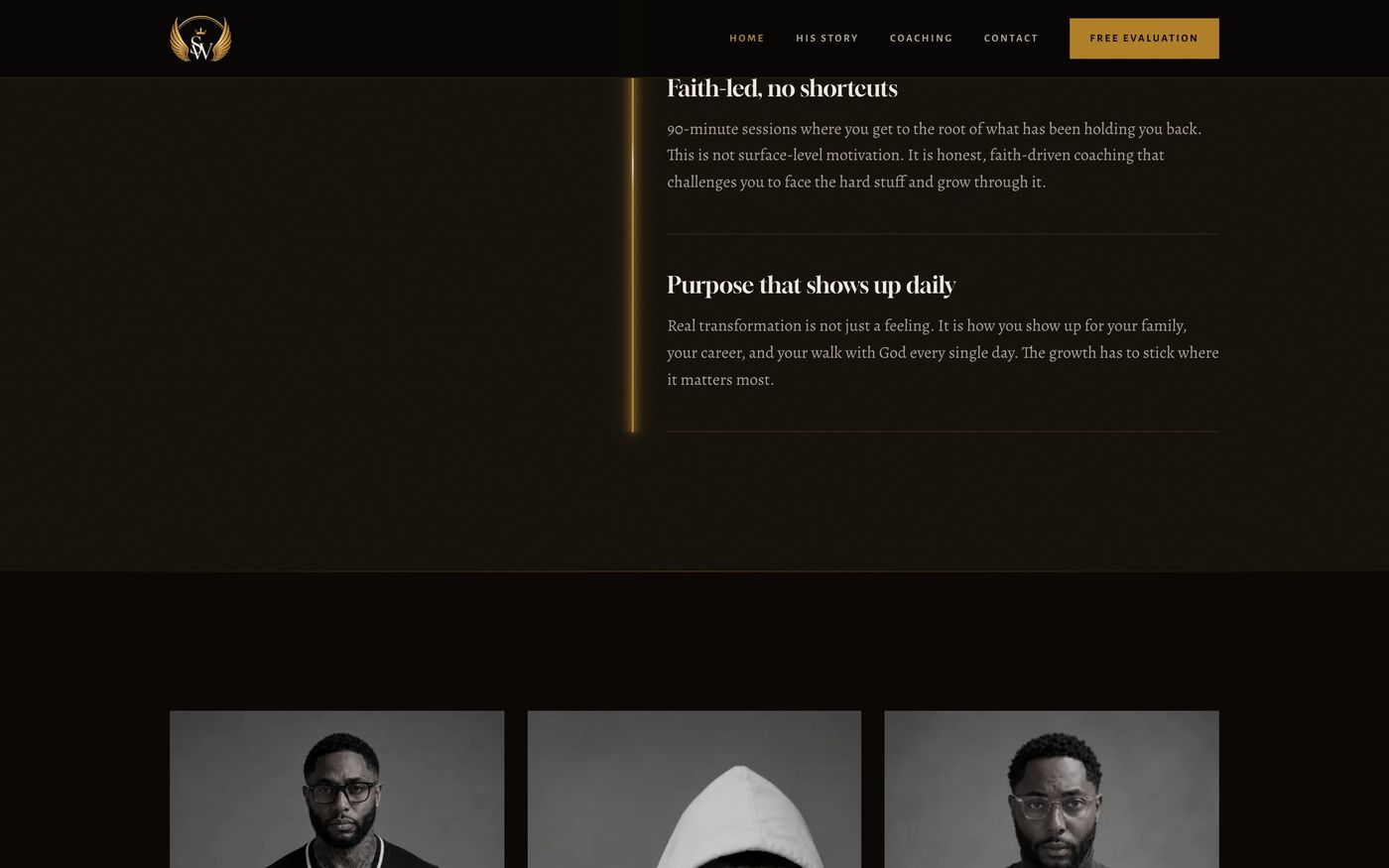 Coaching pillars above a row of portraits